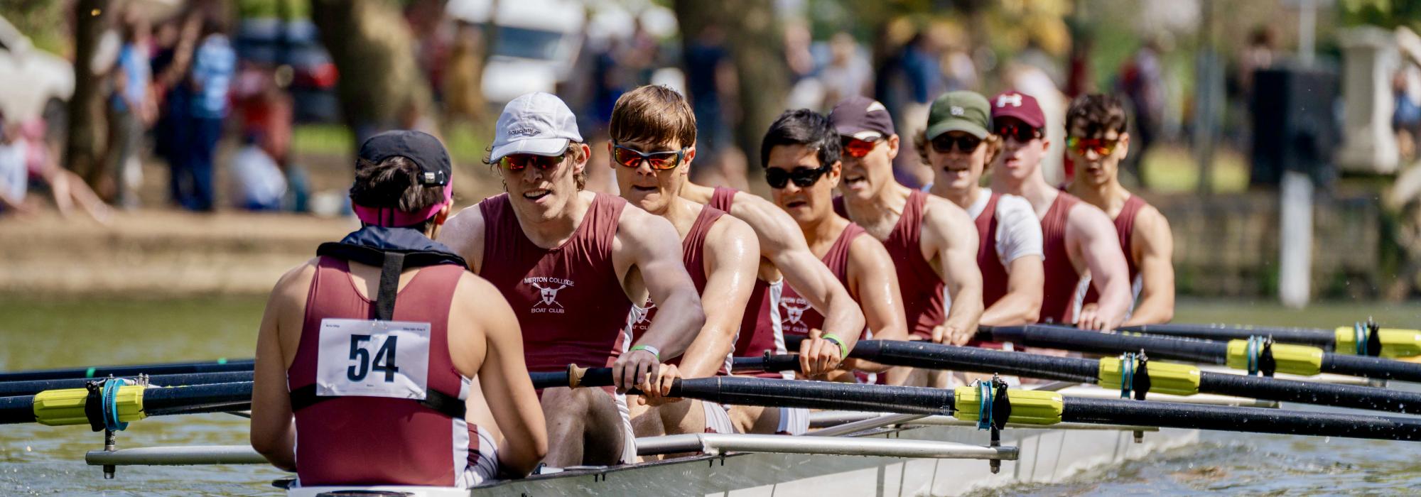 Men's rowers in action during a race on the river