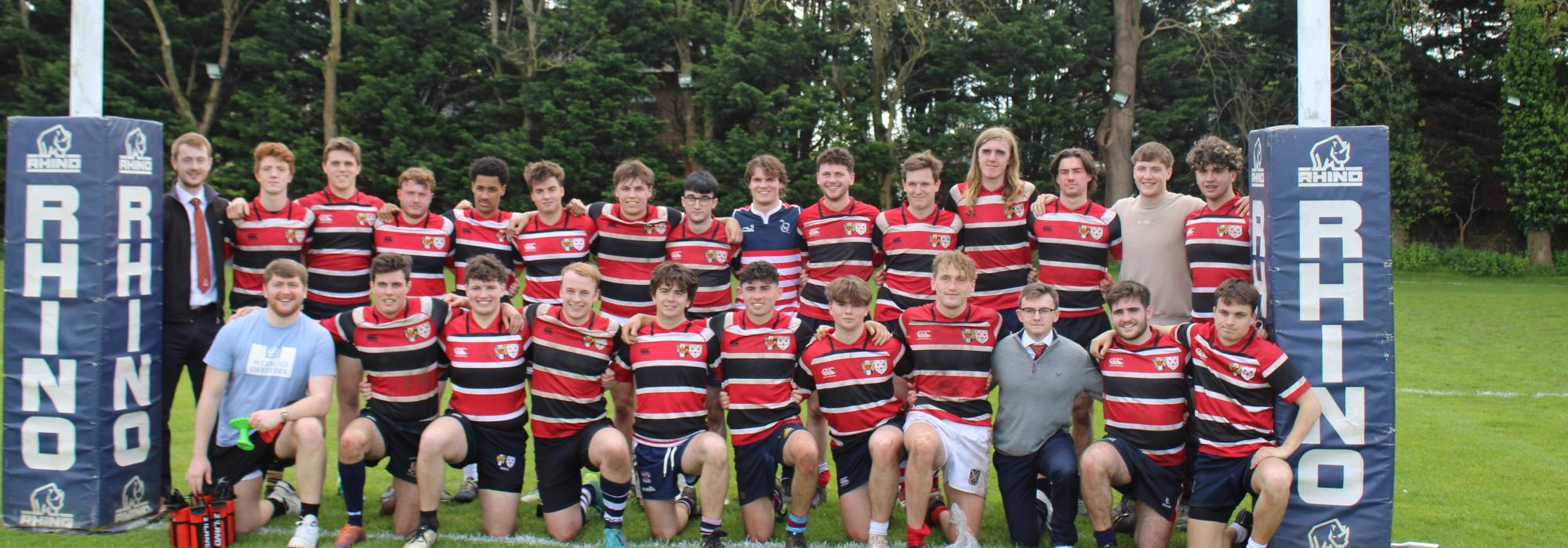 M&Ms rugby team 2023/24 Rugby team grouped together on the pitch for a photo