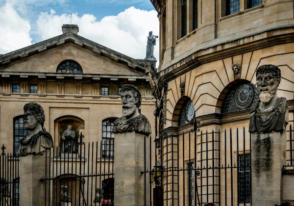 Ray Harrington The Sheldonian Theatre exterior, sandstone on cloudy blue sky