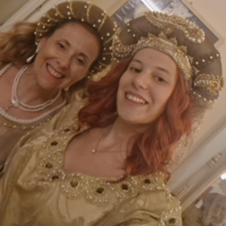 Sara and her mother in Renaissance dresses Sara and her mother in Renaissance dresses