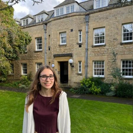 young woman in a Merton College quad
